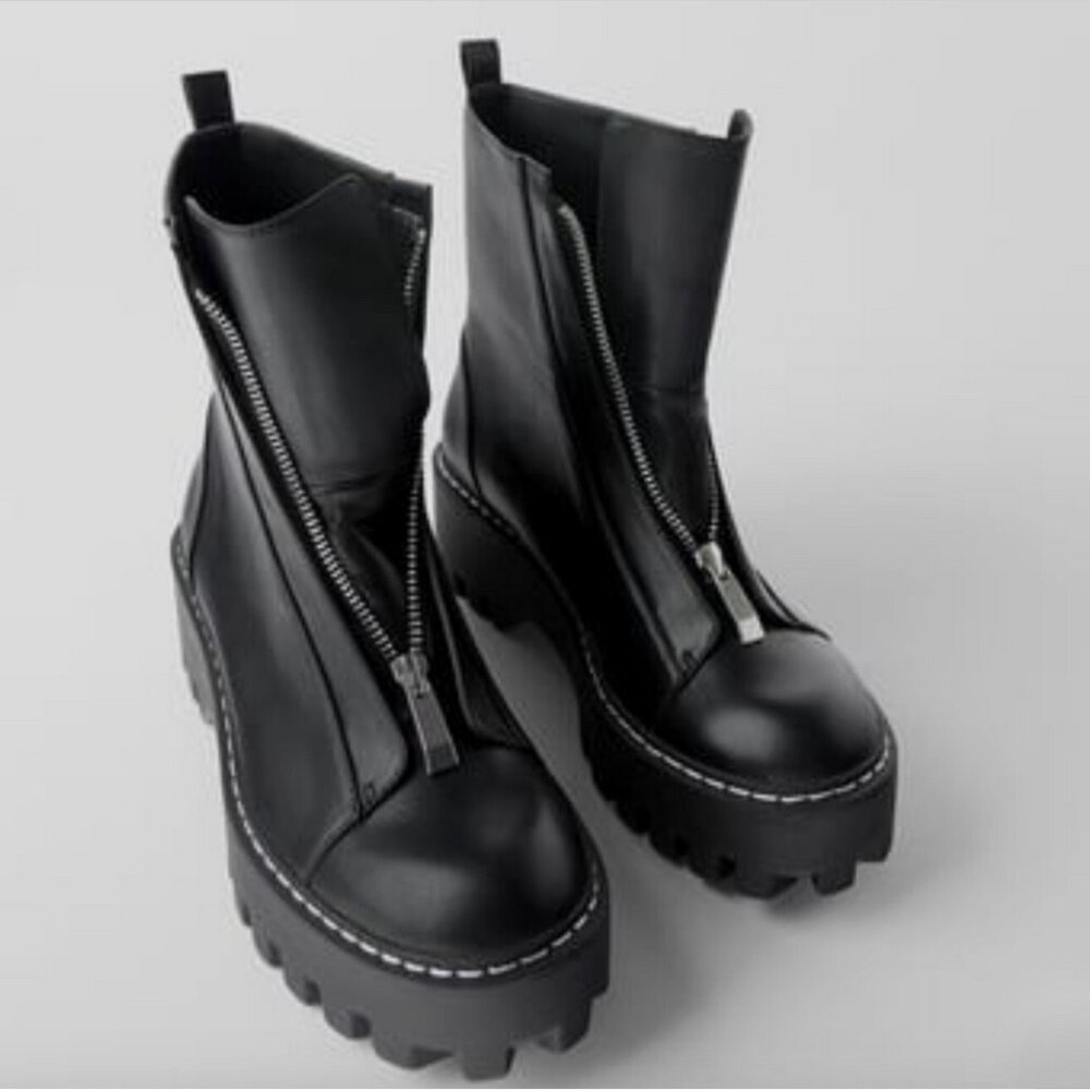 Zara Chunky Heel Ankle Boot With Zip